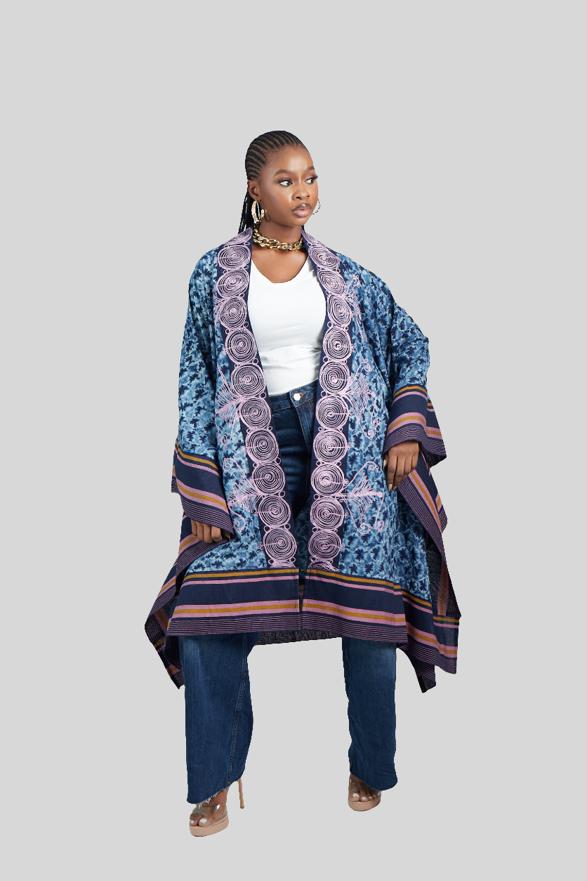 Tiwa Adire Embroidered cape